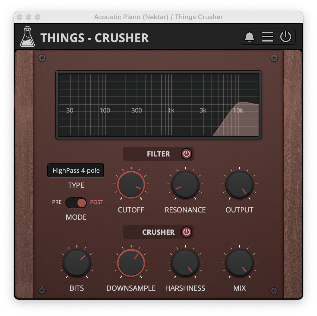 Screenshot of AudioThing Things Crusher UI for this signal flow